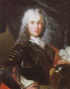 Portrait Of A Gentleman, (prince Del Drago?), Wearing Armour, His Left Hand Resting On His Plumed Helmet by Corrado Giaquinto