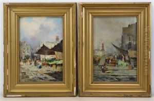 Pair Of Market Scenes by Giuseppe Giardiello
