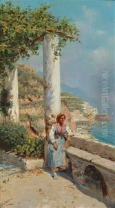 Girl On A Terrace by Giuseppe Giardiello