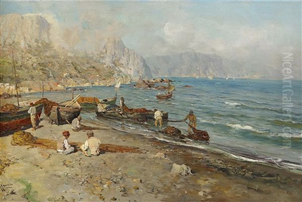 Southern European Scene With Fishermen - view 1