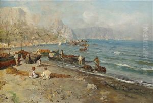 Southern European Scene With Fishermen Southern European Scene With Fishermen