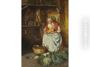 Woman Preparing Food In A Kitchen by Giuseppe Giardiello