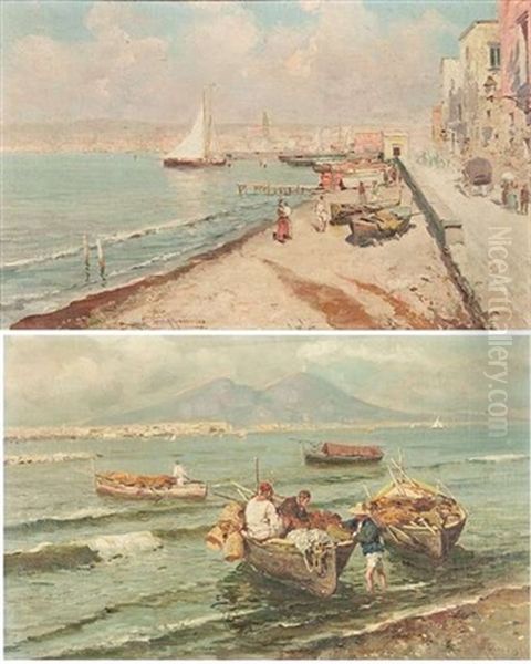 Fischer In Der Bucht Von Neapel (+ Promenade Am Hafen, Wohl Capri; Pair) - view 1