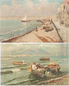 Fischer In Der Bucht Von Neapel (+ Promenade Am Hafen, Wohl Capri; Pair)