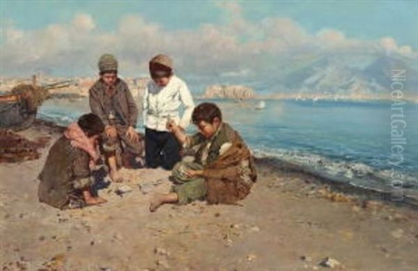 Kleine Neapolitaner Beim Kartenspiel Am Strand - view 1