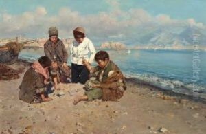 Kleine Neapolitaner Beim Kartenspiel Am Strand Kleine Neapolitaner Beim Kartenspiel Am Strand