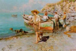 Fiskare Vid Stranden by Giuseppe Giardiello