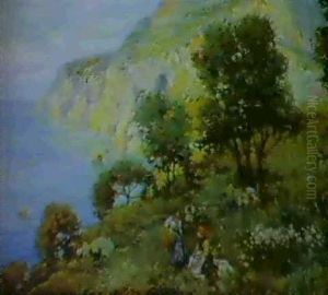 Italian Women Picking Flowers On The Italian Coast by Giuseppe Giardiello