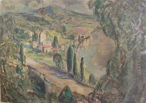 Cypress Trees Lining The Road by Henry William Phelan Gibb