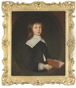 Portrait Of Thomas Oxenden Of Maydeken, Barham, Aged 9, Half-length, In A Black Coat With White Collar And Cuffs, Holding A Book In His Right Hand