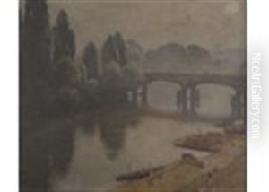 Punts On The Thames, Taggs Island by Percy William Gibbs