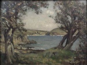 Trees Framing A Water Landscape by Percy William Gibbs