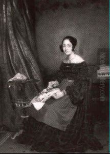 Jeune Femme Assise Brodant by Jean-Baptiste Adolphe Gibert