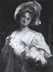 Edwardian Beauty In Spring Bonnet With Flower Basket In A Garden by Charles Dana Gibson