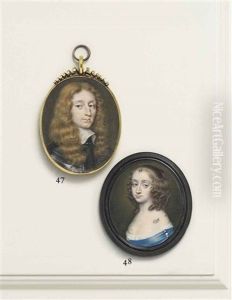 A Young Lady Previously Called Elizabeth Capell, Countess Of Carnarvon (1633-1678), In White Silk-bordered Blue Dress With Jewelled Brooch... A Young Lady Previously Called Elizabeth Capell, Countess Of Carnarvon (1633-1678), In White Silk-bordered Blue Dress With Jewelled Brooch...