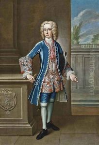 Portrait Of Antonio Niccolini Sirigatti, In A Blue Velvet Coat And Breeches, An Elaborate Embroidered Waistcoat, Wearing The Cross Of The Order Of Saint Stephen, In A Classical Garden Portrait Of Antonio Niccolini Sirigatti, In A Blue Velvet Coat And Breeches, An Elaborate Embroidered Waistcoat, Wearing The Cross Of The Order Of Saint Stephen, In A Classical Garden