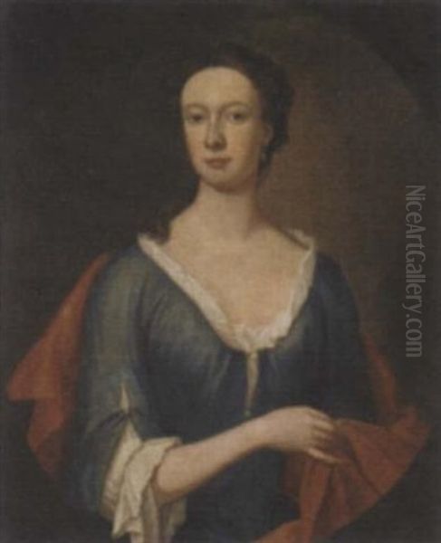 Portrait Of Frances Wynn In A Blue Dress And Red Wrap - view 1