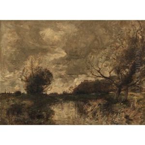 A River Landscape With A Village by William Alfred Gibson