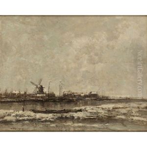 Snow Covered Dutch Canal Scene by William Alfred Gibson