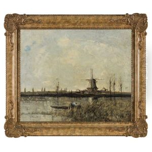 A Dutch River Landscape With A Figure In A Punt by William Alfred Gibson