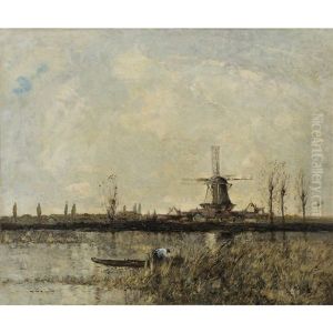 A Dutch River Landscape With A Figure In A Punt by William Alfred Gibson