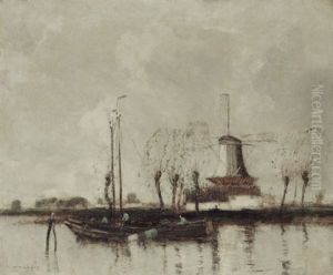 River Landscape With A Windmill by William Alfred Gibson