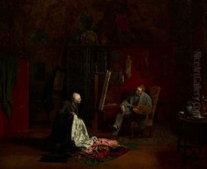 Le Peintre Et Le Marchand D'etoffes by Francois Theophile Etienne Gide