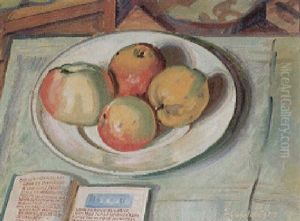 Stilleben Mit Apfeln Und Aufgeschlagenem Buch by Fritz Giebelhausen