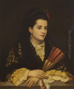 Portrait Of A Lady With Fan by Attilio Baccani
