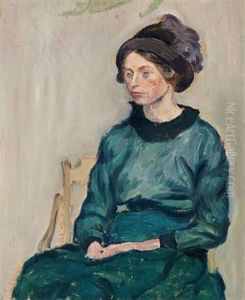 Ung Dame I Gron Kjole (young Lady In A Green Dress - Portrait Of Else Sandholt) by Harald Giersing