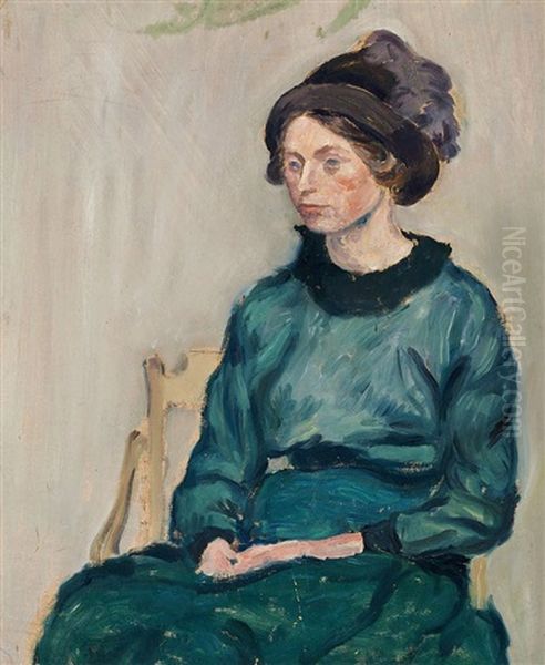 Ung Dame I Gron Kjole (young Lady In A Green Dress) - Portrait Of Else Sandholt - view 1