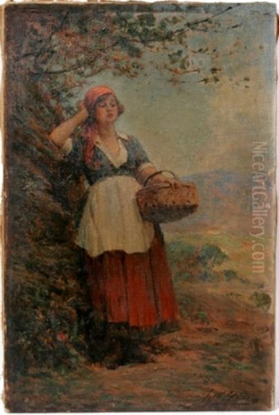 Woman With Basket Near Tree - view 1