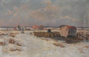 Schafer Im Verschneiten Dachauer Moos by Max Eduard Giese