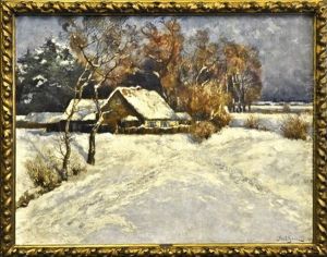 Gehoft In Verschneiter Landschaft by Max Eduard Giese