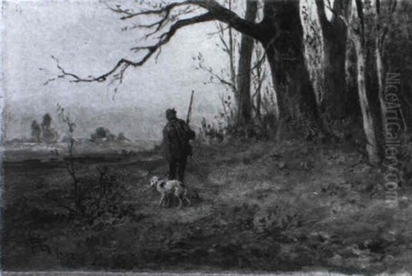 Ein Jager Mit Seinem Hund In Herbstlicher Landschaft - view 1
