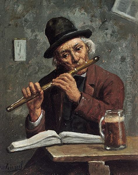 Dorfmusikant Mit Flote Beim Uben - view 1