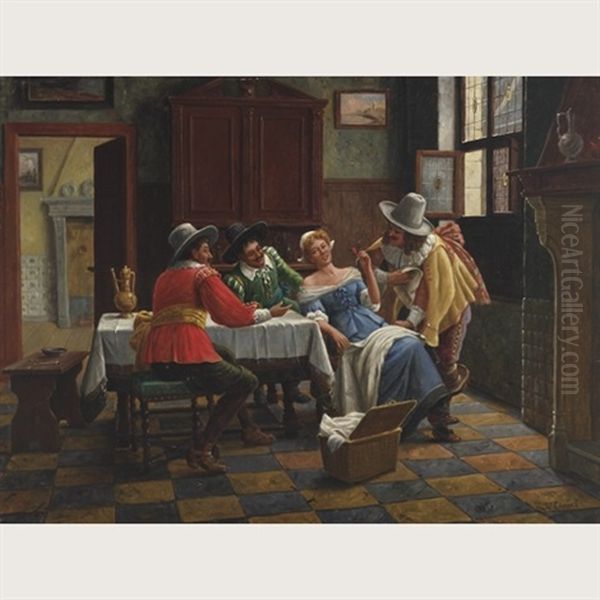 Cavaliers Flirting With A Tavern Maiden - view 1