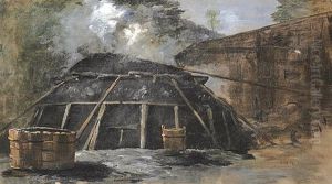 Kohlenmeiler Bei Nacht by Josua Von Gietl