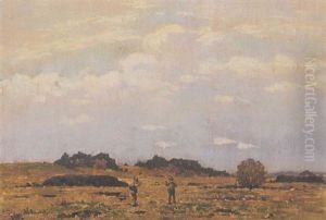 Zwei Jager In Fruhherbstlicher Landschaft by Josua Von Gietl