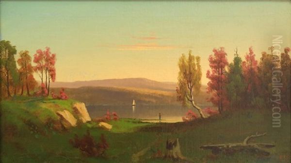 Fall Landscape With Sailboat On River - view 1