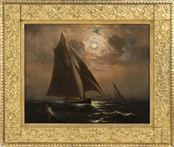 Gaff-rigged Topsail Schooner Under Moonlight - view 1