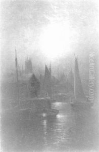 Moonlit Harbor Scene by Charles Henry Gifford