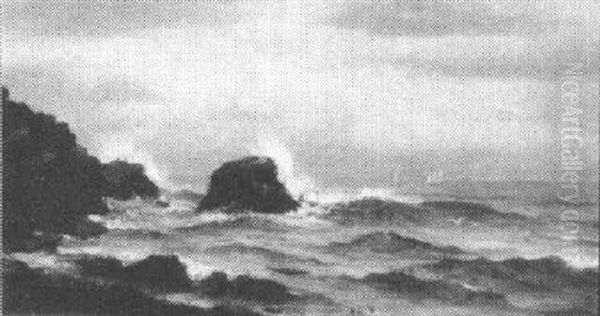 Ships Off A Rocky Shore - view 1