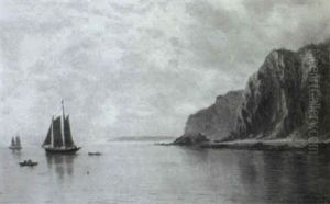 Afternoon Calm/a Coastal View With Sailing Vessels And Cliffs by Charles Henry Gifford