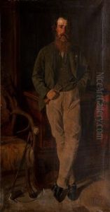 Full Length Portrait Of Alexander William Macdougall Depicted With His Hunting Horn And Crop by Edward Augustus Gifford