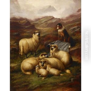 Highland Sheep With Dog by John Gifford