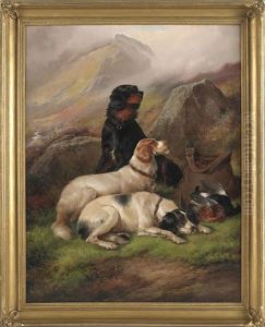 Landscape With Three Hunting Dogs And Fowl by John Gifford