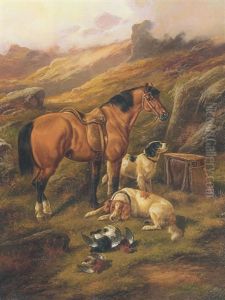 Sorrel Pony With Gun Dogs And Dead Game In A Landscape by John Gifford