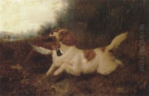 A Spaniel Retrieving A Pheasant by John Gifford