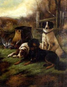 Hunting Dogs In A Landscape With Dead Game And Creel by John Gifford